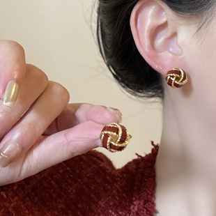 「同心结」法式复古小众高级感气质耳钉耳饰百搭蚊香盘耳夹无耳洞