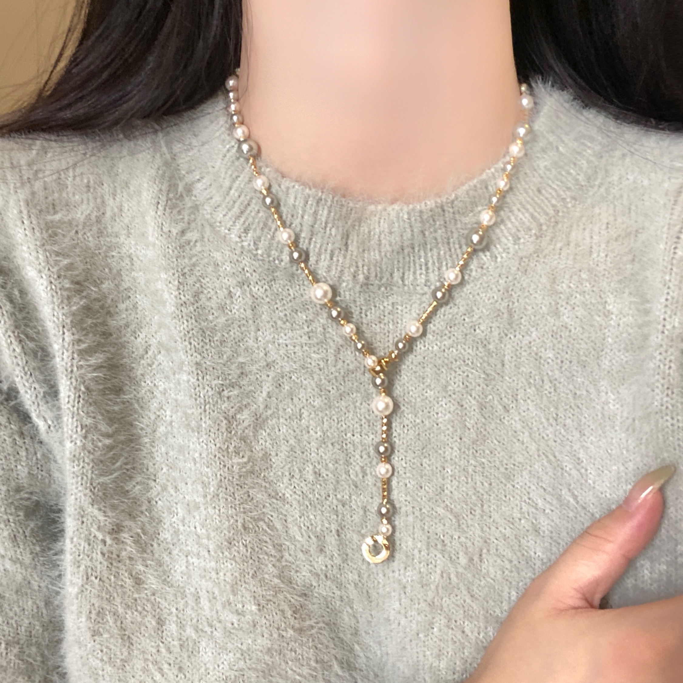 复古珍珠秋冬毛衣链轻奢项链