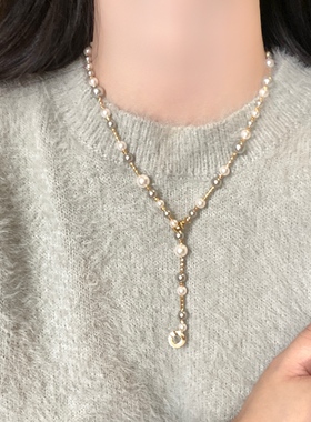 复古珍珠秋冬毛衣链轻奢项链
