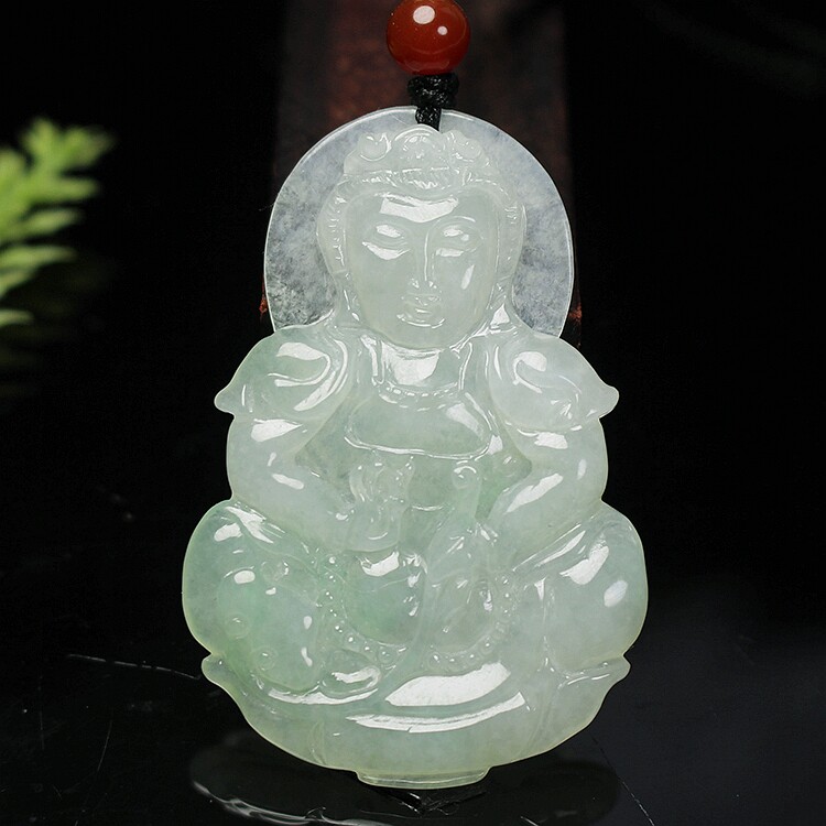 天然翡翠A货冰种观音吊坠挂件