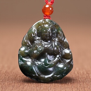 天然独山玉观音挂件玉吊坠男女挂饰南阳翡翠玉酱绿项坠送证书新款