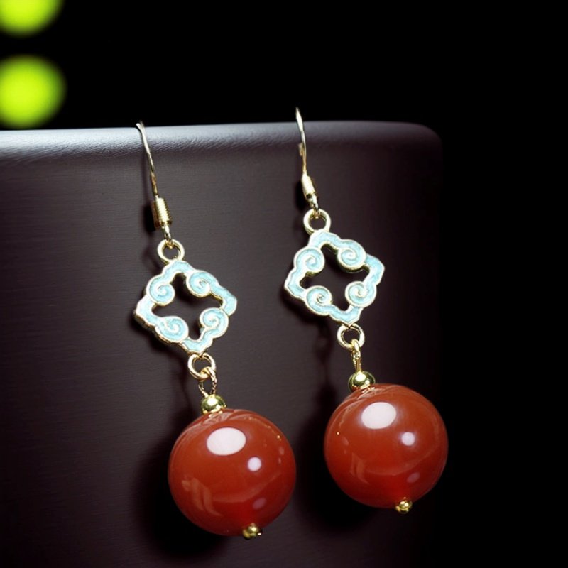 天然红玛瑙祥云如意耳环