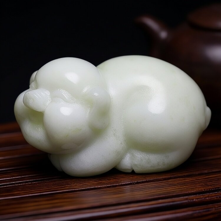 天然蓝田玉富足猪小摆件把玩件