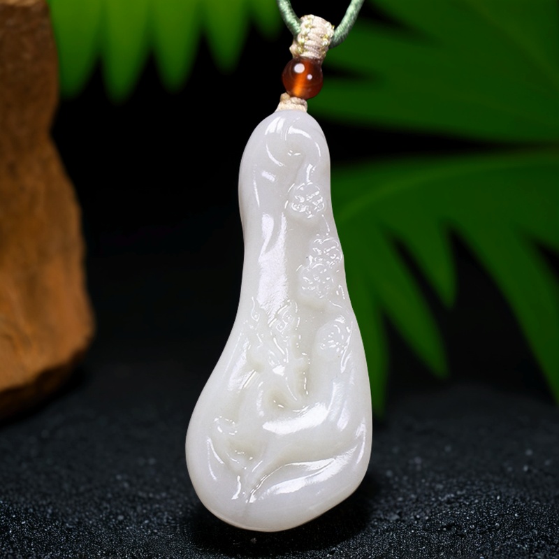 天然和田玉烟白色玉小鹿吊坠一路有你玉挂件玉牌男女天然玉石吊坠