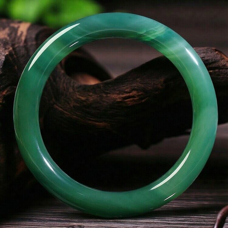 天然深绿玛瑙圆条手镯玉镯子