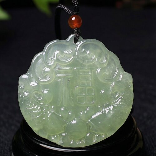 天然冰种岫玉双鱼玉佩福字玉吊坠