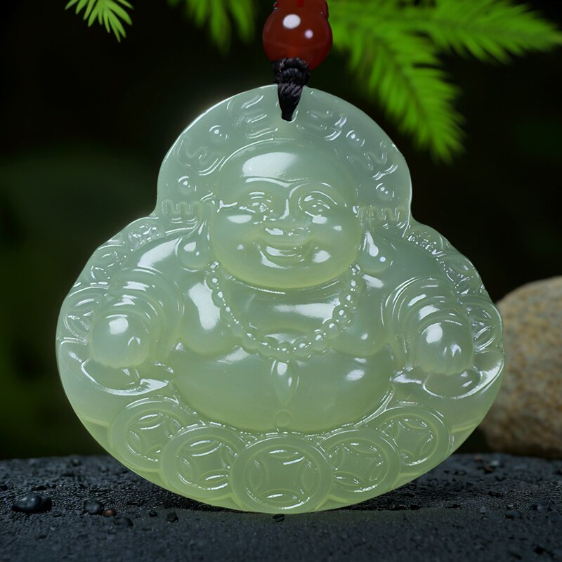 大气金钱笑佛玉挂坠天然岫玉