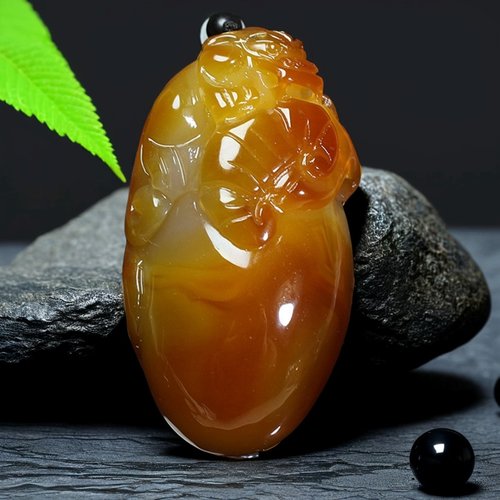 天然原矿玛瑙貔貅如意手把件款