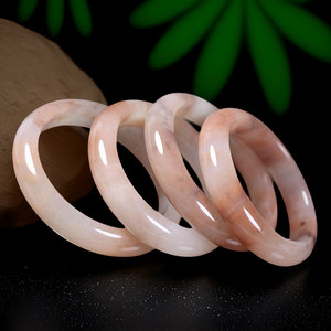 天然桃花酿手镯粉色金丝玉石扁条镯子女佘太翠樱花粉玉镯送礼物