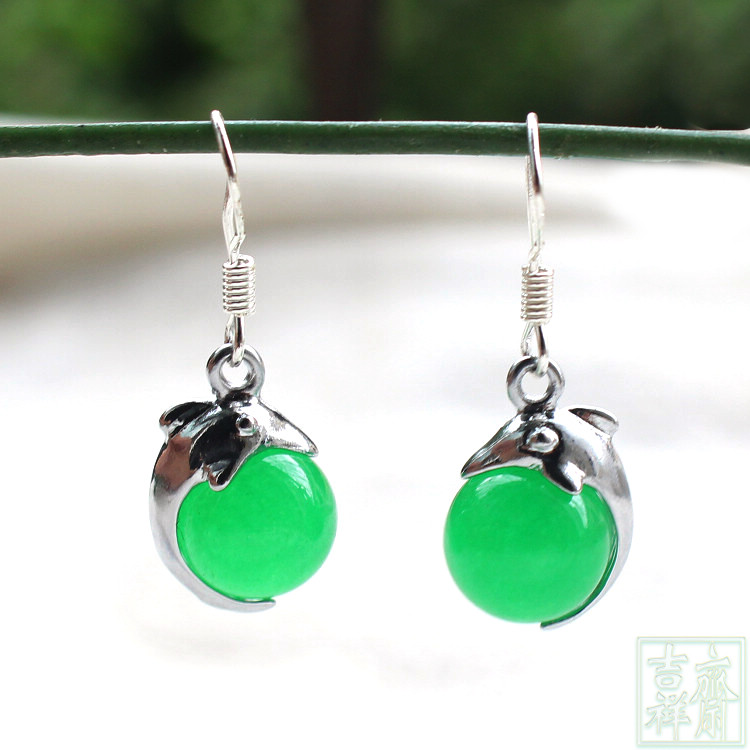 马来玉圆珠耳坠海豚玉耳环长款