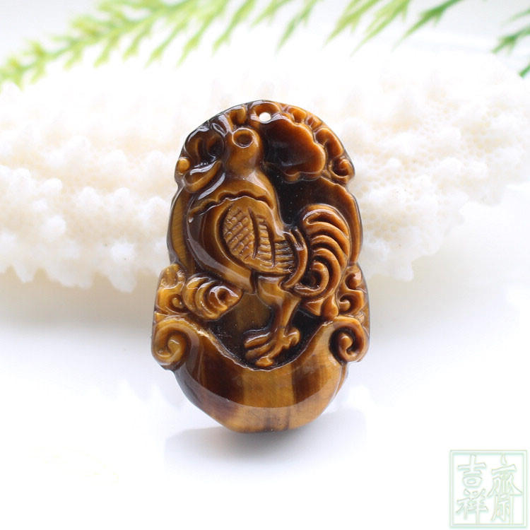 天然虎眼石生肖鸡挂件吊坠12生肖玉石吊坠男款女孩 宝宝挂坠