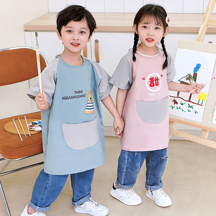 儿童防水罩衣短袖幼儿园宝宝吃饭画画小学生美术专用书法定制围裙