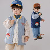 可外穿幼儿园吃饭围兜 罩衫 男童罩衣长袖 秋冬宝宝羽绒服绒防脏时尚