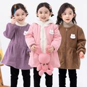 宝宝灯芯绒罩衣韩版 秋冬女童吃饭防脏加绒围裙儿童外穿羽绒服罩衫