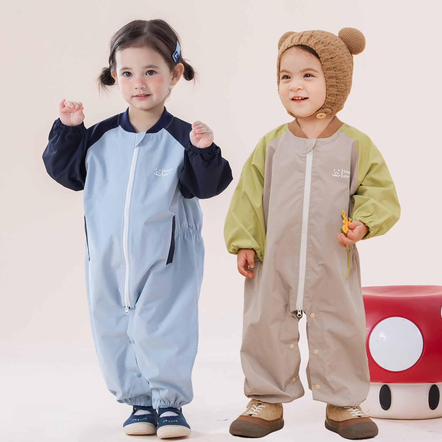 秋冬季婴儿防水包屁哈衣开档透气爬爬服0-3岁套棉服防脏连体罩衣