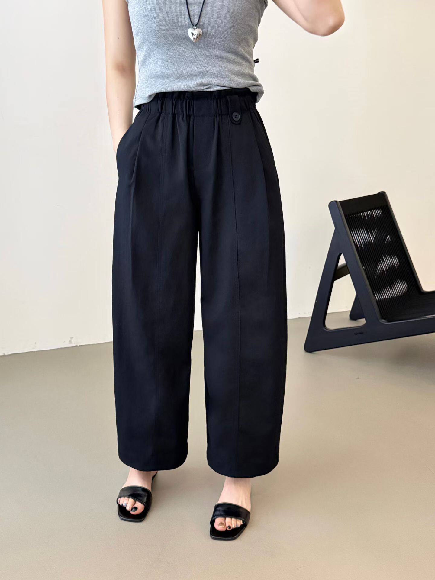 淳清衣社春季款显瘦花苞九分奶奶裤小个子松紧腰工装哈伦休闲裤女