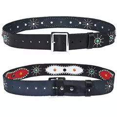 Two-Tone Vintage Red Studded Retro Belt Unisex Real Cowhide Heavy-Duty Leather Accessory