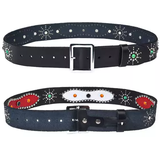 Two-Tone Vintage Red Studded Retro Belt Unisex Real Cowhide Heavy-Duty Leather Accessory