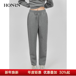 女春秋HK39OK033 子直筒阔腿运动休闲裤 HONRN 红人宽松松紧腰长裤