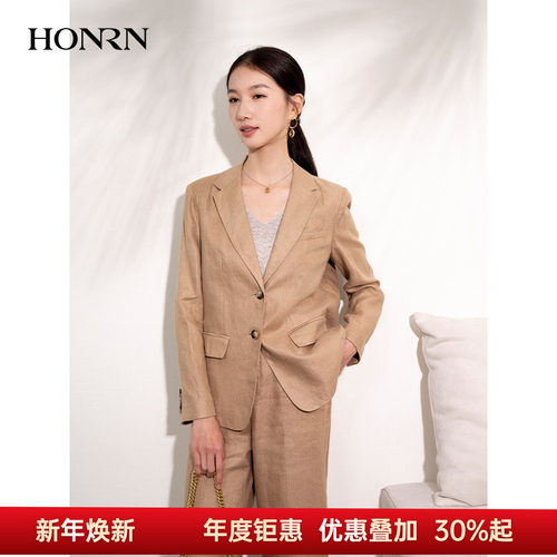 HONRN/红人休闲气质亚麻西装外套
