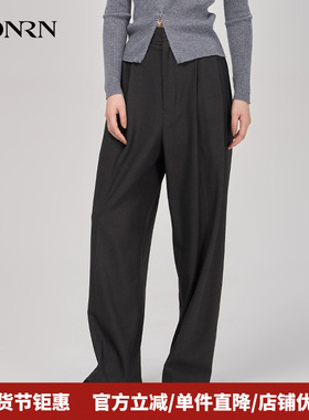HONRN/红人灰色长裤子宽松垂感高腰休闲阔腿裤女秋冬HI59OK557