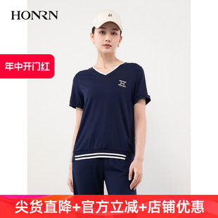 显瘦短袖 v领正肩t恤上衣女春秋款 红人休闲修身 HONRN HH11SY005