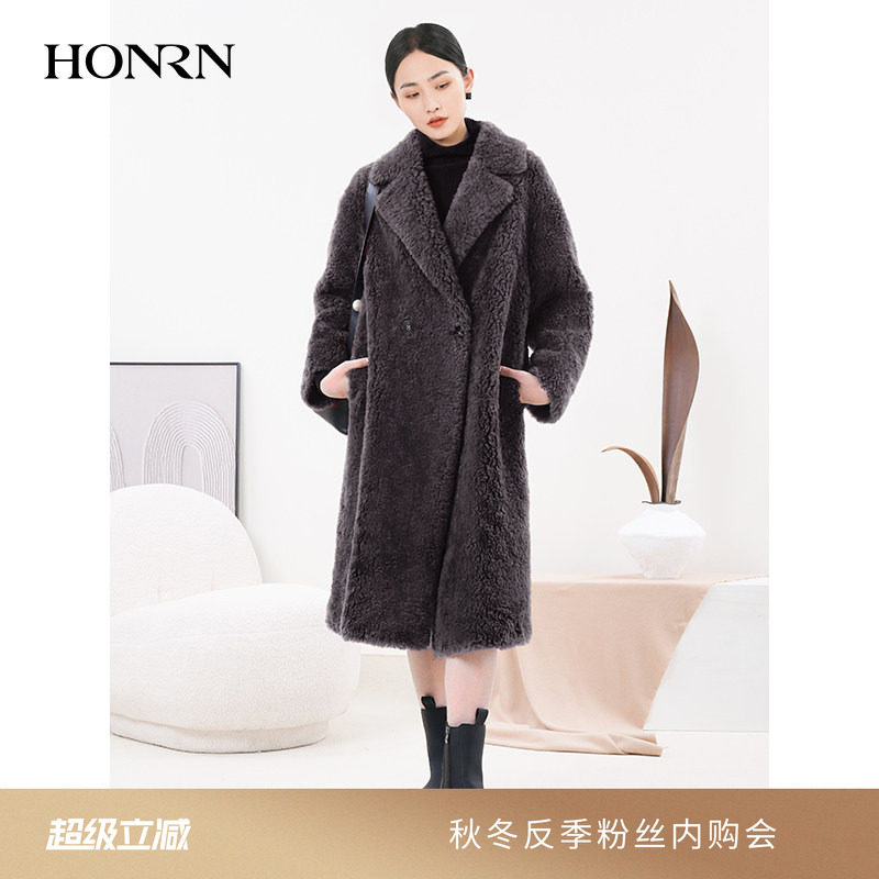 HONRN/红人中长款宽松显瘦气质羊毛呢子大衣外套女秋冬HJ59OD146