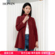 HONRN HI33OF334 红人红色休闲抽绳收腰显瘦风衣外套女春秋中长款