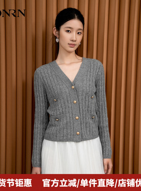HONRN/红人v领山羊绒羊毛衣针织衫开衫外套上衣女秋冬HI55OM686