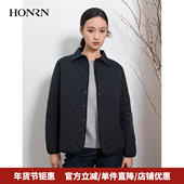 HONRN 红人宽松显瘦休闲翻领轻薄棉衣棉服女外套春秋HK39MA035