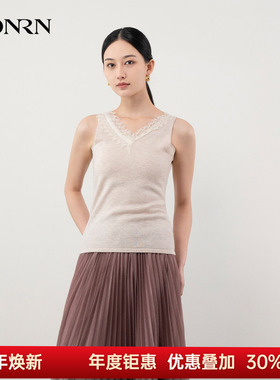 HONRN/红人蕾丝拼接无袖绵羊毛内搭针织背心上衣女春秋HH11OM984