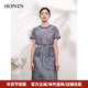 HONRN 红人桑蚕丝真丝棉系带收腰显瘦圆领a字连衣裙女夏HI22OL729