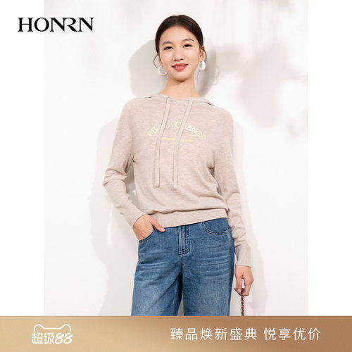 HONRN/红人连帽套头羊毛衣针织衫