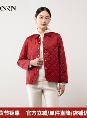 HONRN/红人时尚宽松红色女式新款菱格薄夹棉外套女HH11MA736