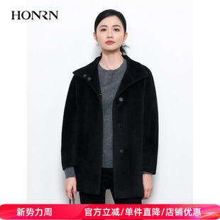 HONRN 红人休闲立领显瘦羊驼毛羊毛呢子大衣外套女秋冬HI55OD922
