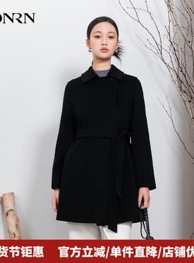 HONRN/红人翻领中长款山羊绒羊毛呢子大衣外套女秋冬HI55OD936