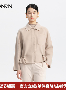 HONRN/红人气质浅驼色短款羊毛双面呢子大衣外套女春秋HH33OD003