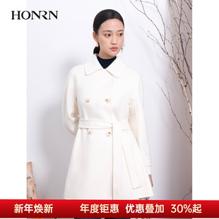 HONRN 红人系带收腰双面山羊绒羊毛呢子大衣外套女秋冬HI55OD014