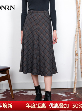 HONRN/红人时尚复古a字羊毛呢子半身裙女秋冬季中长款HI55OQ986