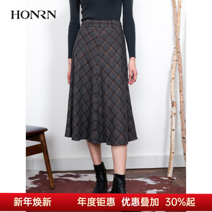 中长款 复古a字羊毛呢子半身裙女秋冬季 HI55OQ986 红人时尚 HONRN