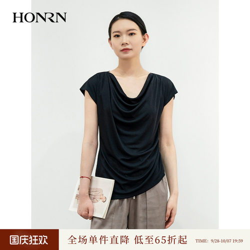 HONRN/红人短袖v领气质女士上衣