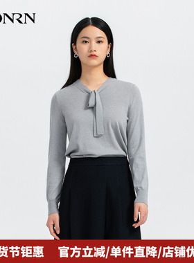 HONRN/红人休闲修身长袖v领套头羊毛针织衫上衣春秋款女HH33OM684