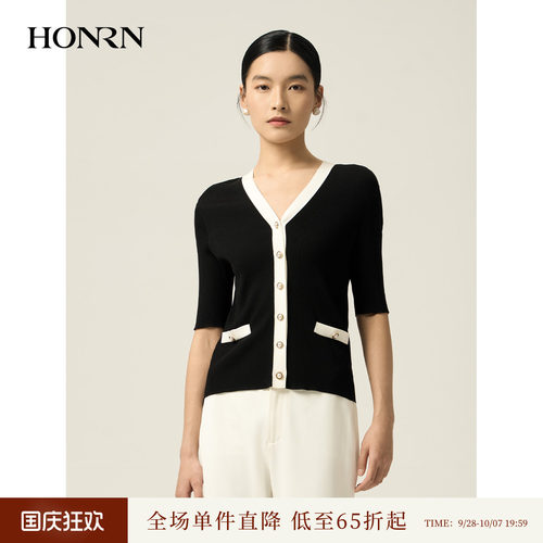 HONRN/红人v领桑蚕丝混纺针织衫