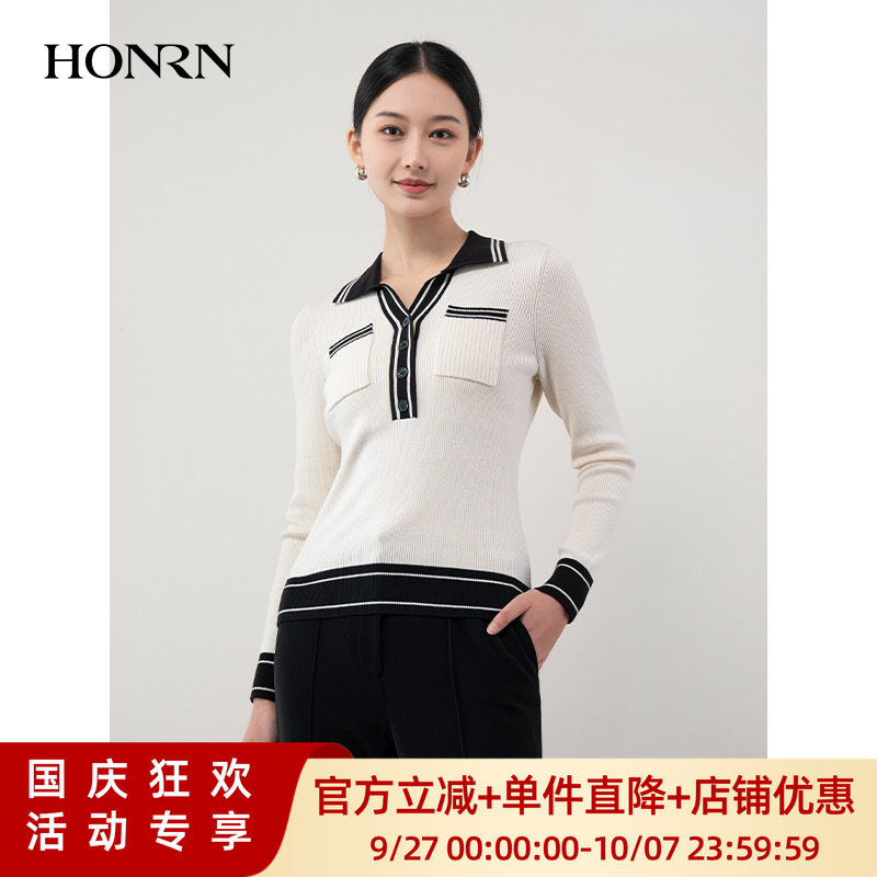 HONRN/红人polo领套头针织衫上衣