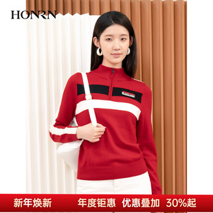 上衣女秋冬HI55OM234 半拉链立领羊毛衣针织衫 HONRN 红人休闲长袖