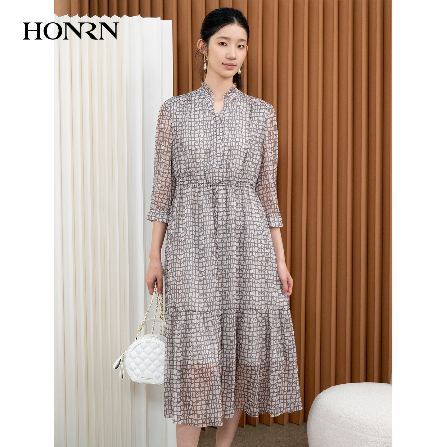 HONRN/红人系带收腰显瘦连衣裙