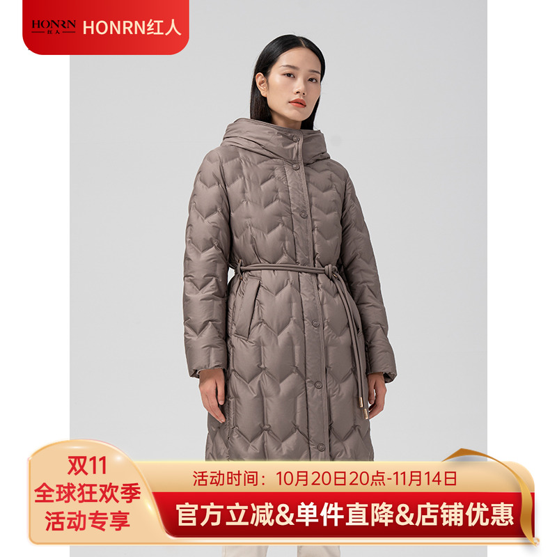 HONRN/红人连帽长款羽绒服外套