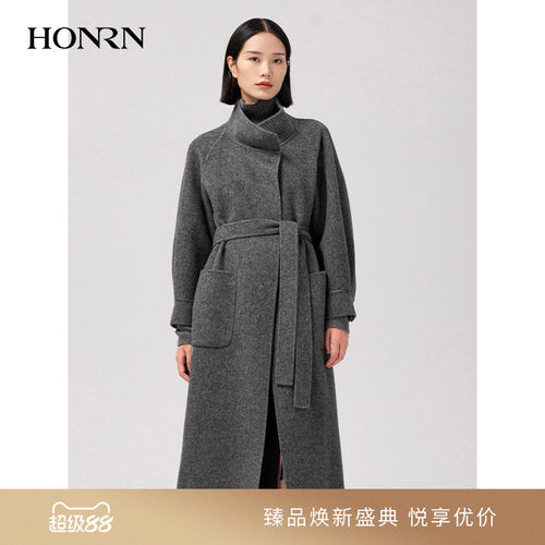 HONRN/红人羊驼毛立领双面尼大衣