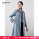 HONRN 风衣外套女春秋HH11OF792 红人蓝色休闲系带收腰显瘦中长款
