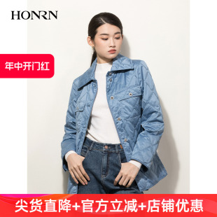 红人宽松休闲蓝色格纹显瘦棉衣棉服外套女秋冬季 HONRN HG33MA424